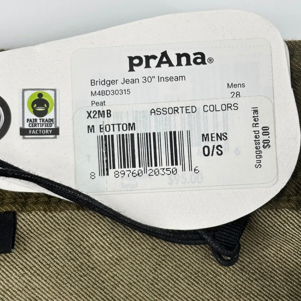 Prana Bridger Jean 30 Inseam Mens 28 Peat Green Slim Fit‎ Pants M4BD30315 NEW
